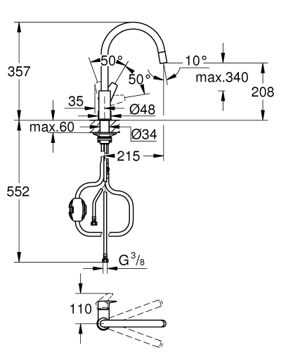 Grohe Eviye Bataryası Spiralli BauEdge - 30536000 - 5