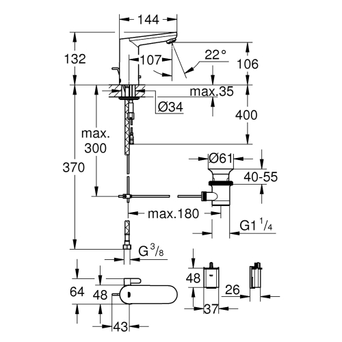 Grohe Fotoselli Lavabo Bat. Çift Su Akışlı Pilli Krom - 36331001 - Thumbnail