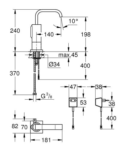 Grohe Fotoselli Lavabo Bataryası Elektrikli çift sugiriş 36095000 - Thumbnail