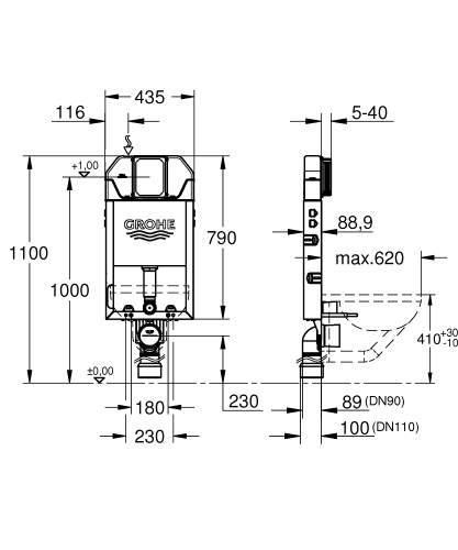 Grohe Gömme Rezervuar Uniset Pnömatik 89 cm Ayak Hariç - 39683000 - 5