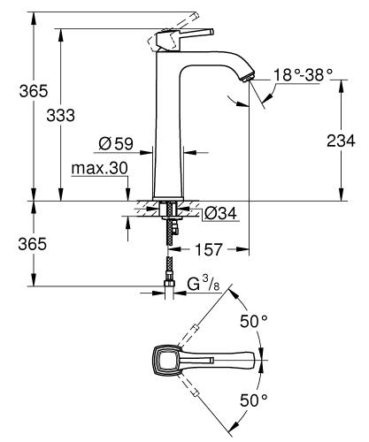 Grohe Grandera Lavabo Bataryası XL Boyut - 24371000 - Thumbnail