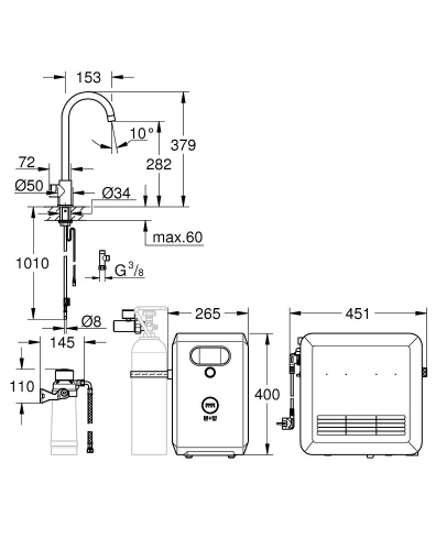 Grohe Blue Professional Arıtmalı İçme Suyu ve Soda Yapan Batarya- 31302002 - 2