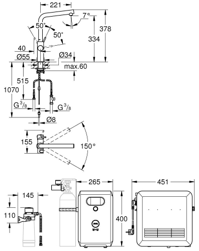 Grohe Blue Professional Arıtmalı İçme Suyu ve Soda Yapan Eviye Bataryası- 31347003 - 2