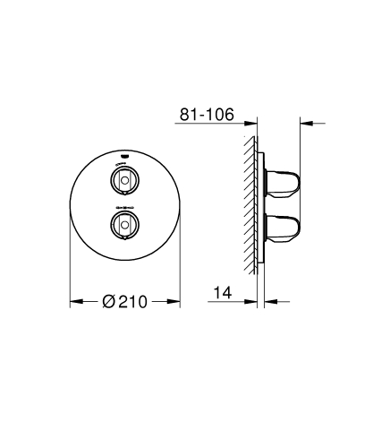 Grohe Grohtherm 1000 Tek Yönlü Ankastre Termostatik Duş Bataryası - 19984000 - Thumbnail