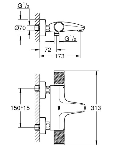 Grohe Grohtherm 1000 Termostatik Banyo Bataryası Krom - 34779000 - 4