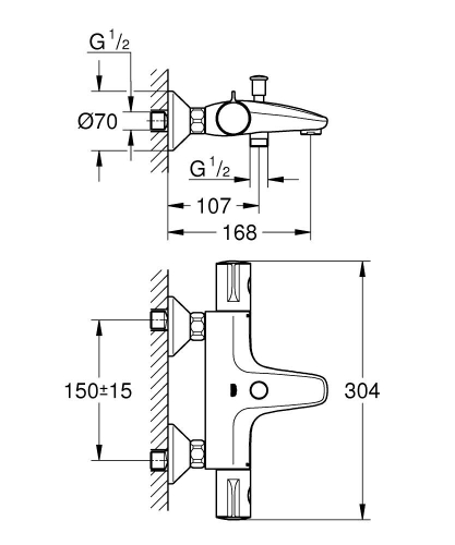 Grohe Grohtherm 800 Termostatik Banyo Bataryası Mat Siyah - 1022032430 - Thumbnail