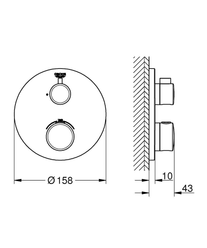 Grohe Grohtherm Termostatik Banyo Duş Bataryası 1 çıkışlı divertörlü- 24075000 - Thumbnail