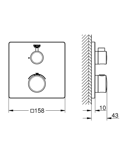 Grohe Grohtherm Termostatik Banyo Duş Bataryası 1 çıkışlı divertörlü- 24078000 - Thumbnail