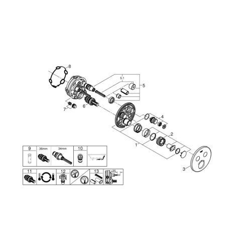 Grohe Grohtherm Smartcontrol Çift Valfli Akış Kontrollü, Ankastre Termostatik Duş Bataryası Brushed Cool Sunrise - 29119GN0 - Thumbnail