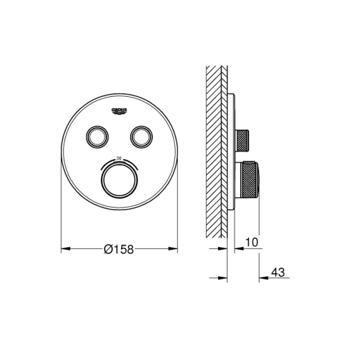 Grohe Grohtherm Smartcontrol Çift Valfli Akış Kontrollü, Ankastre Termostatik Duş Bataryası Brushed Hard Graphite - 29119AL0 - Thumbnail