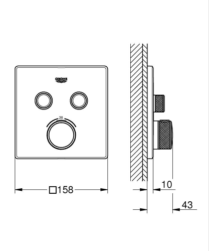 Grohe Grohtherm Smartcontrol Çift Valfli Akış Kontrollü, Ankastre Termostatik Duş Bataryası Cool Sunrise - 29124GL0 - 2