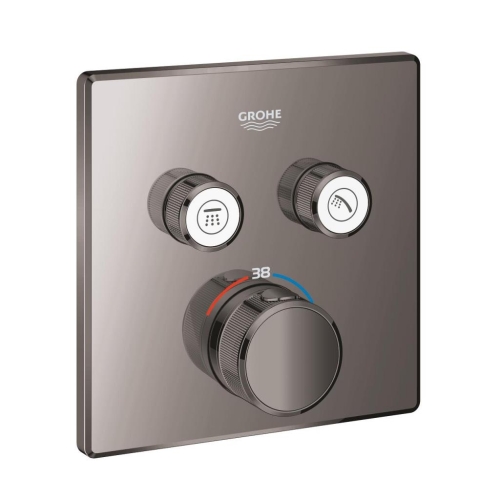 Grohe Grohtherm Smartcontrol Çift Valfli Akış Kontrollü, Ankastre Termostatik Duş Bataryası Hard Graphite -29124A00 - Thumbnail