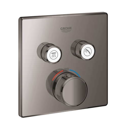 Grohe Grohtherm Smartcontrol Çift Valfli Akış Kontrollü, Ankastre Termostatik Duş Bataryası Hard Graphite -29124A00 - Thumbnail