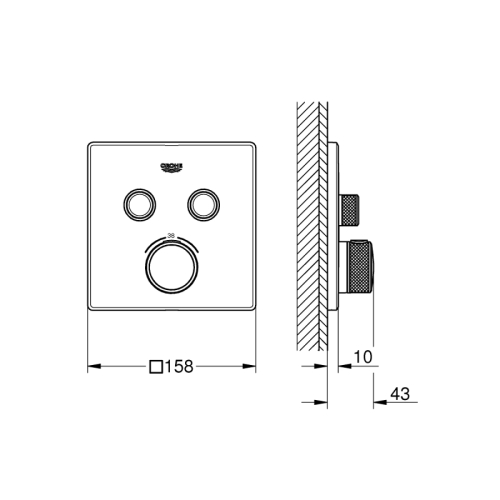 Grohe Grohtherm Smartcontrol Çift Valfli Akış Kontrollü, Ankastre Termostatik Duş Bataryası Hard Graphite -29124A00 - Thumbnail