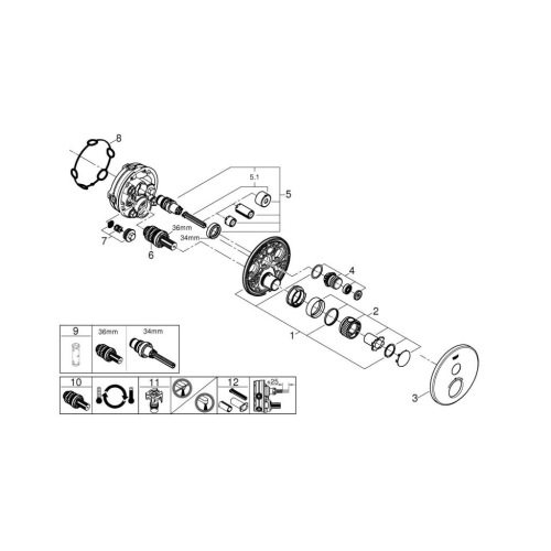 Grohe Grohtherm Smartcontrol Tek Valfli Akış Kontrollü, Ankastre Termostatik Duş Bataryası Hard Graphite - 29118A00 - Thumbnail