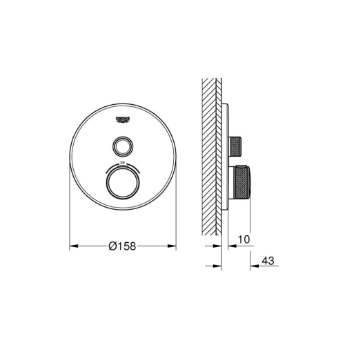 Grohe Grohtherm Smartcontrol Tek Valfli Akış Kontrollü, Ankastre Termostatik Duş Bataryası Hard Graphite - 29118A00 - Thumbnail