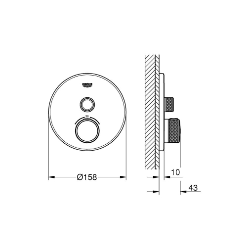 Grohe Grohtherm Smartcontrol Tek Valfli Akış Kontrollü, Ankastre Termostatik Duş Bataryası Brushed Cool Sunrise - 29118GN0 - 4