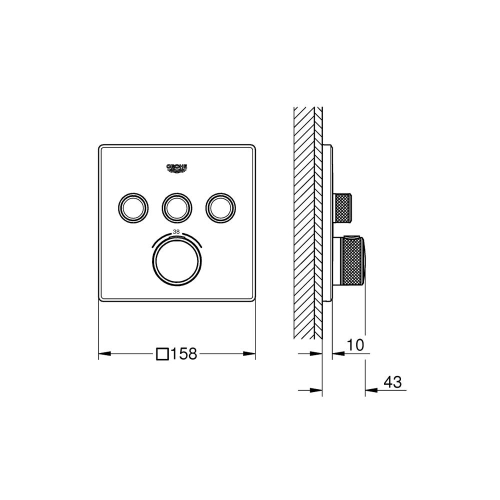 Grohe Grohtherm Smartcontrol Üç Valfli Akış Kontrollü, Ankastre Termostatik Duş Bataryası Brushed Hard Graphite - 29126AL0 - Thumbnail