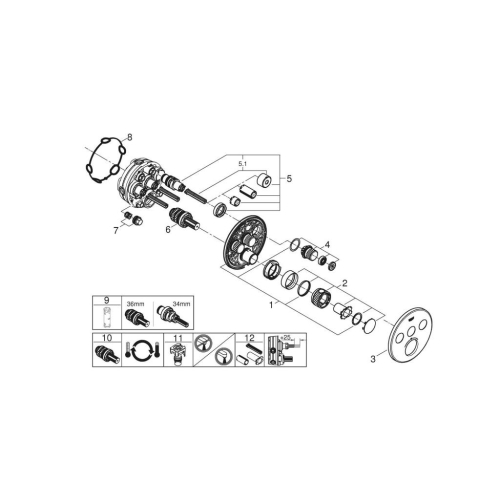 Grohe Grohtherm Smartcontrol Üç Valfli Akış Kontrollü, Ankastre Termostatik Duş Bataryası Brushed Hard Graphite - 29121AL0 - Thumbnail