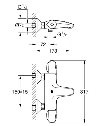 Grohe Grohtherm Termostatik Banyo Bataryası Mat Siyah - 348162433 - Thumbnail