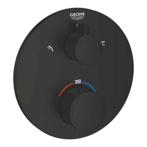 Grohe Grohtherm Termostatik Banyo/Duş Bataryası 2 Çıkışlı Divertörlü Mat Siyah - 1022082430