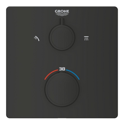 Grohe Grohtherm Termostatik Banyo/Duş Bataryası 2 Çıkışlı Divertörlü Mat Siyah - 1022092430 - Thumbnail