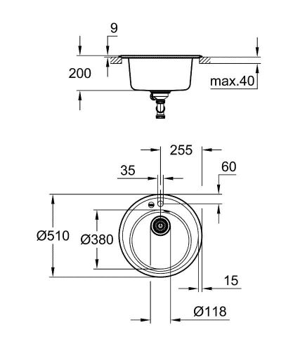 Grohe K200 Kuvars Kompozit Eviye 50 -C 51, Granit Siyah Rengi - 31656AP0 - 2