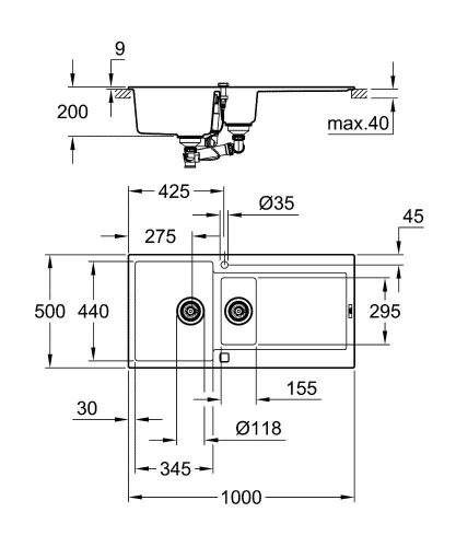 Grohe K500 Kuvars Kompozit Eviye 60 -C 100/50, Granit Gri Rengi - 31646AT0 - 7
