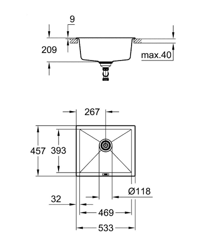 Grohe K700U Kuvars Kompozit Eviye 60 -C 53,3/45,7, Granit Siyah Rengi - 31654AP0 - 2