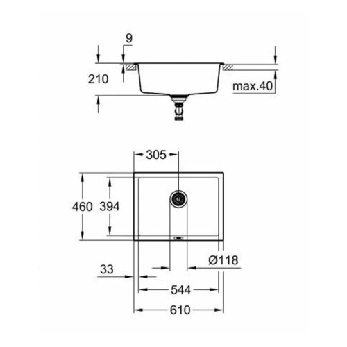 Grohe K700U Kuvars Kompozit Eviye 70 -C 61/45,7, Granit Siyah Rengi - 31655AP0 - 6
