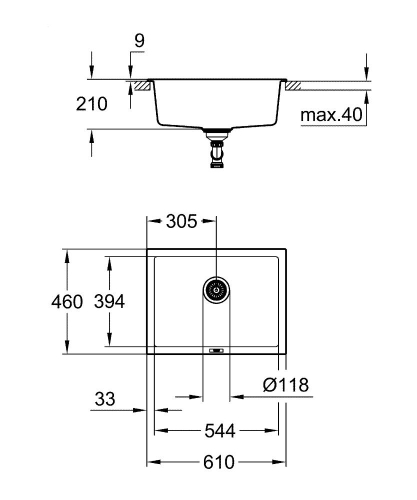 Grohe K700U Kuvars Kompozit Eviye 70 -C 61/45,7, Granit Gri Rengi - 31655AT0 - Thumbnail