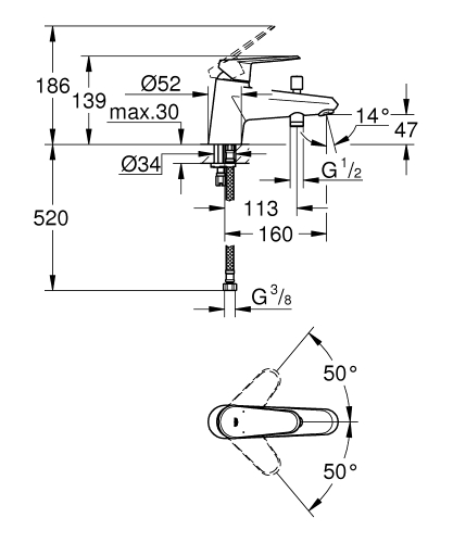 Grohe Küvet Bataryası 1 Delikli Eurodisc Krom - 33192002 - Thumbnail