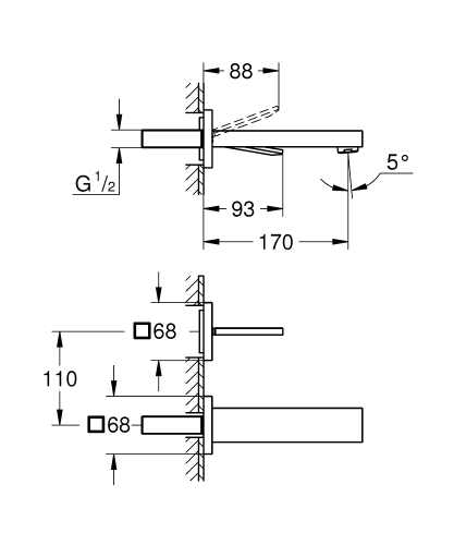 Grohe Lavabo Bat. Duvard. İki Delikli Eurocube Joy Krom - 1999700 - Thumbnail