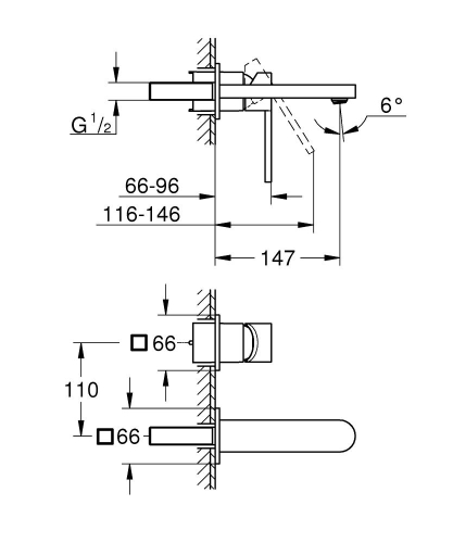 Grohe Lavabo Bataryası 2 Delikli Duvardan Plus Krom - 29303003 - Thumbnail