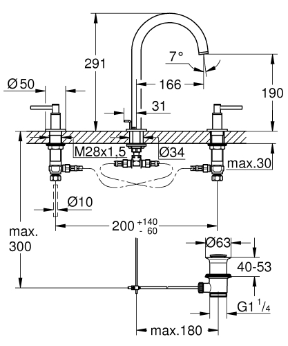 Grohe Lavabo Bataryası 3 Delikli Atrio Krom - 20009003 - Thumbnail