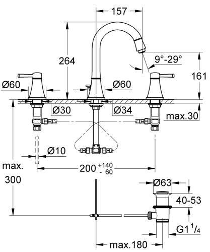 Grohe Lavabo Bataryası 3 Delikli Grandera L–Boyut Krom – 20619000 - Thumbnail