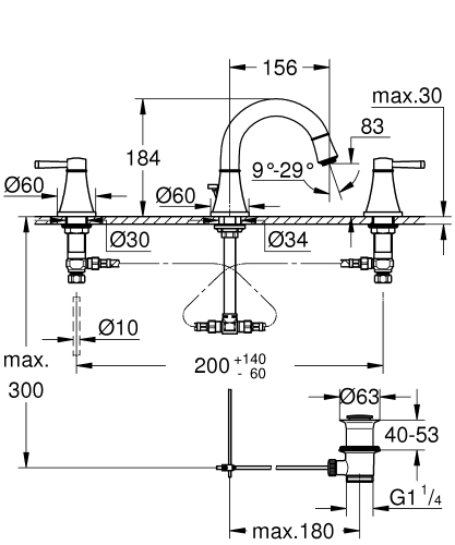 Grohe Lavabo Bataryası 3 Delikli Grandera M–Boyut Krom/Altın – 20624IG0 - 6