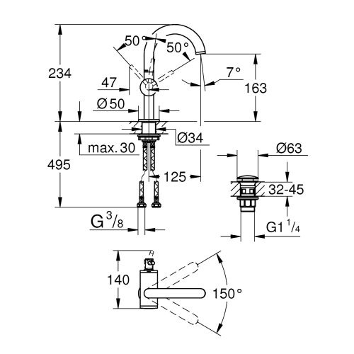 Grohe Lavabo Bataryası Atrio M-Boyut Krom - 32043003 - Thumbnail