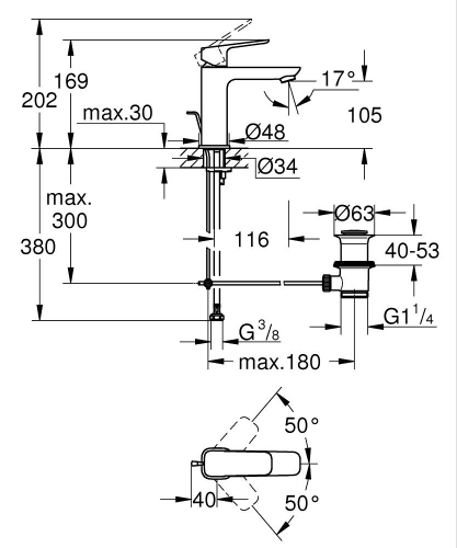 Grohe Lavabo Bataryası Cubeo M-Boyut Mat Siyah – 1017492430 - Thumbnail