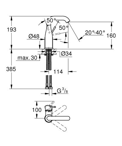 Grohe Lavabo Bataryası Essence M-Boyut Mat Siyah - 24176KF1 - Thumbnail