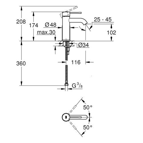 Grohe Lavabo Bataryası Essence S-Boyut Krom - 23590001 - 5