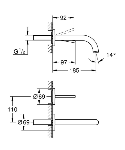 Grohe Lavabo Bataryası İki Delikli Duvardan Atrio Br. Hard Graphite - 29410AL0 - 3