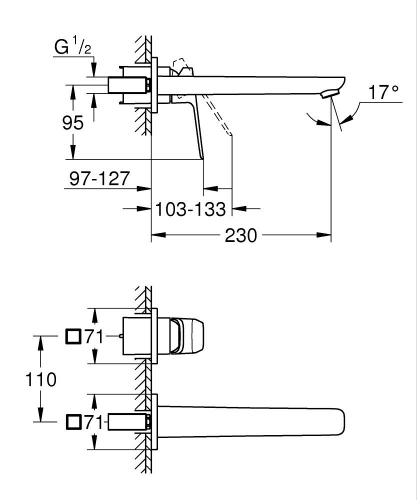Grohe Lavabo Bataryası İki Delikli Duvardan Cubeo L-Size Mat Siyah – 1017892430 - Thumbnail