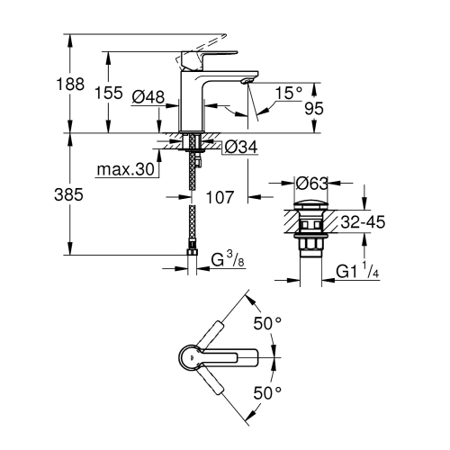 Grohe Lavabo Bataryası Lineare XS-Boyut Krom - 23791001 - 3