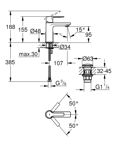 Grohe Lavabo Bataryası Lineare XS-Boyut Krom - 23791001 - Thumbnail