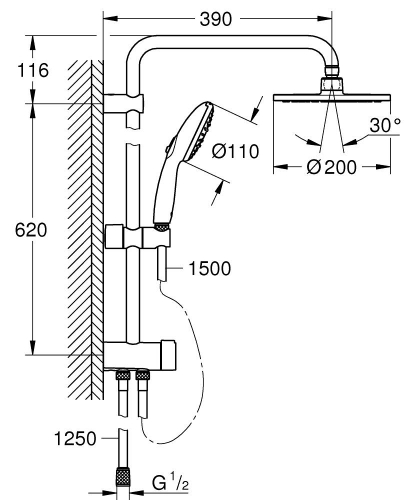 Grohe New Tempesta Sistem 200 Duvar Bağlantılı, Divertörlü Duş Sistemi Krom - 27389003 - Thumbnail
