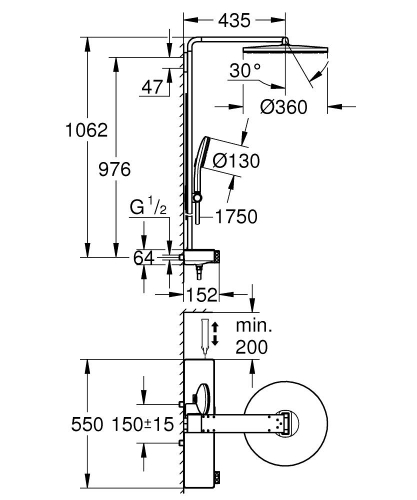 Grohe Rainshower Aqua Pure Duvara Monte Termostatik Bataryalı Duş Sistemi Krom - 1009640000 - Thumbnail