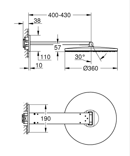 Grohe Rainshower Aqua Tepe Duşu Seti 360 Mm, 2 Akışlı Br. Hard Graphite – 107056AL00 - Thumbnail