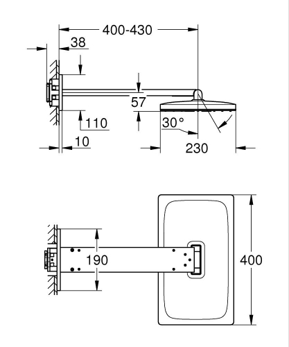 Grohe Rainshower Aqua Tepe Duşu Seti 400x230 Mm, 2 Akışlı Br. Cool Sunrise – 107055GN00 - Thumbnail
