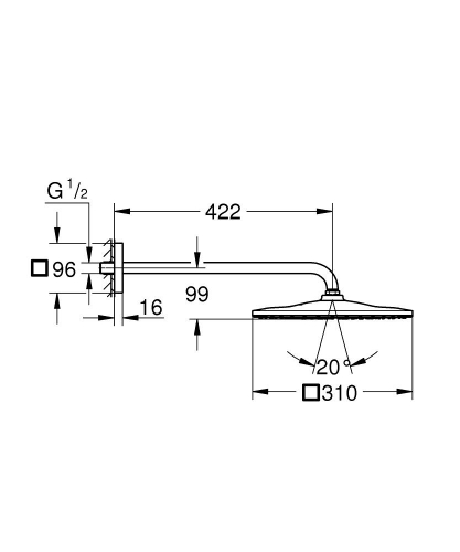 Grohe Rainshower Mono 310 Cube Tepe Duşu Seti 422 Mm, Tek Akışlı Paslanmaz Çelik - 26564DC0 - Thumbnail